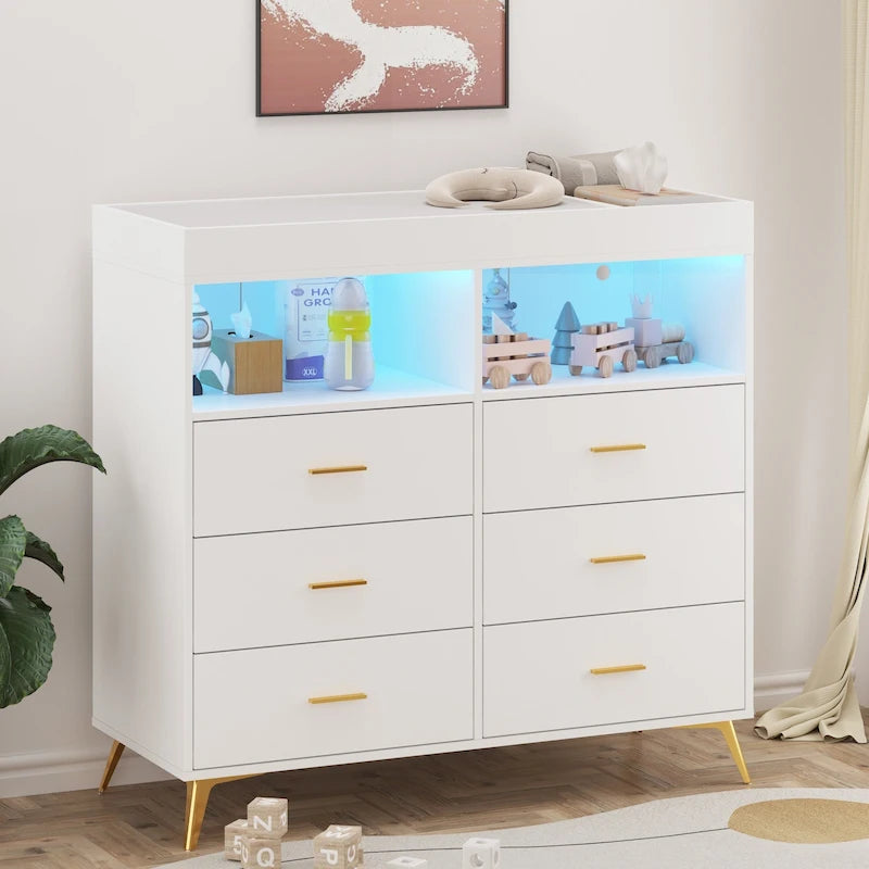 Commode de chambre à 6 tiroirs, commode à langer pour bébé avec matelas à langer