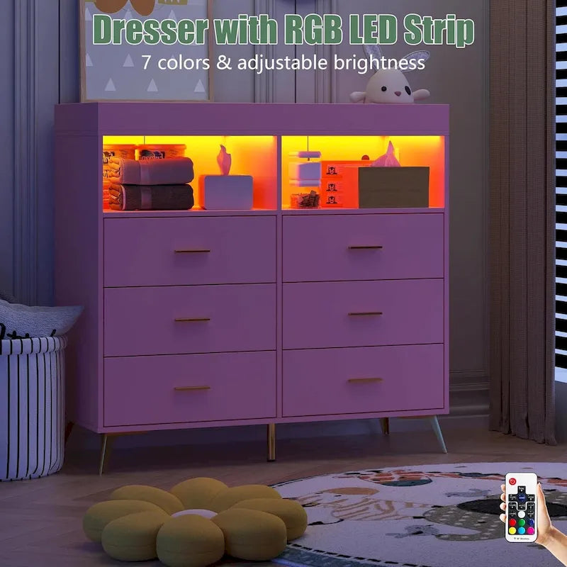 Commode de chambre à 6 tiroirs, commode à langer pour bébé avec matelas à langer