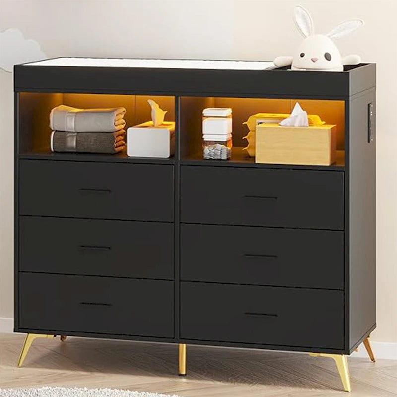 Commode de chambre à 6 tiroirs, commode à langer pour bébé avec matelas à langer