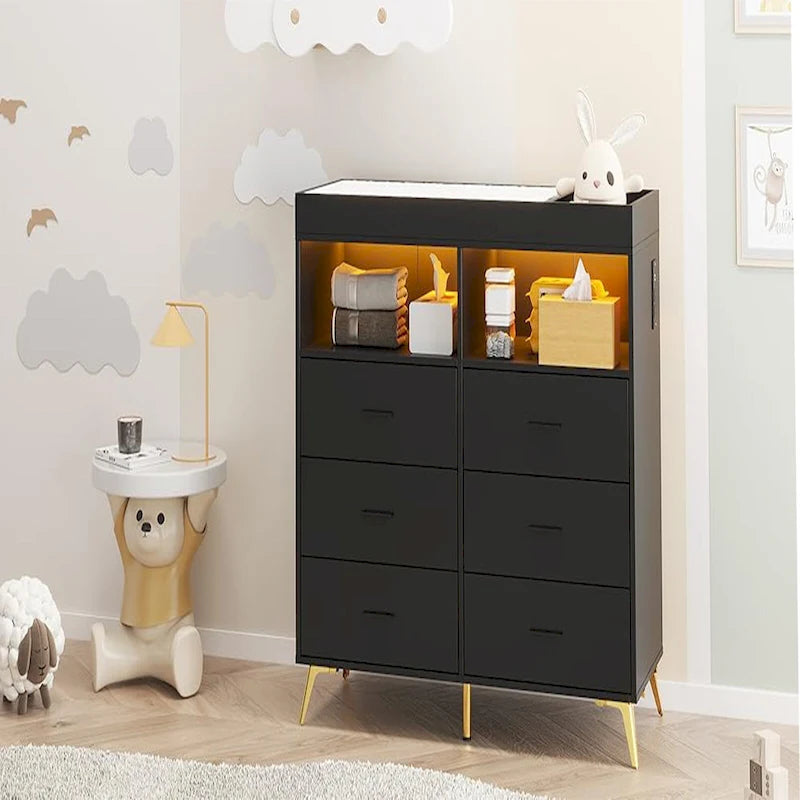 Commode de chambre à 6 tiroirs, commode à langer pour bébé avec matelas à langer