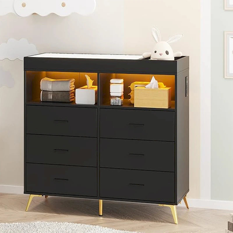 Commode de chambre à 6 tiroirs, commode à langer pour bébé avec matelas à langer
