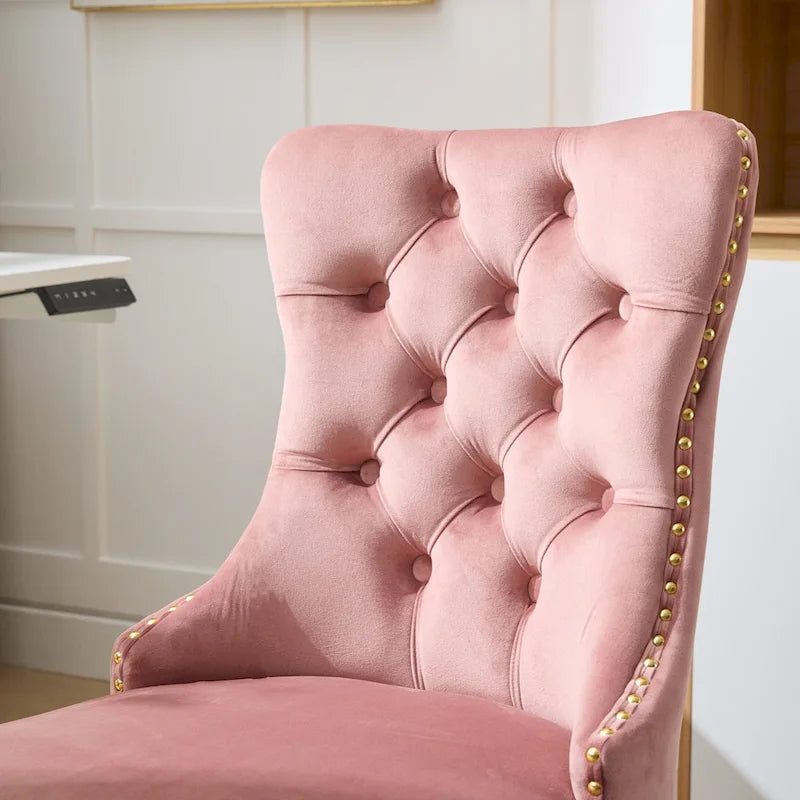 Fauteuil de bureau capitonné en velours gris avec base en métal doré - Chaise de bureau pivotante réglable