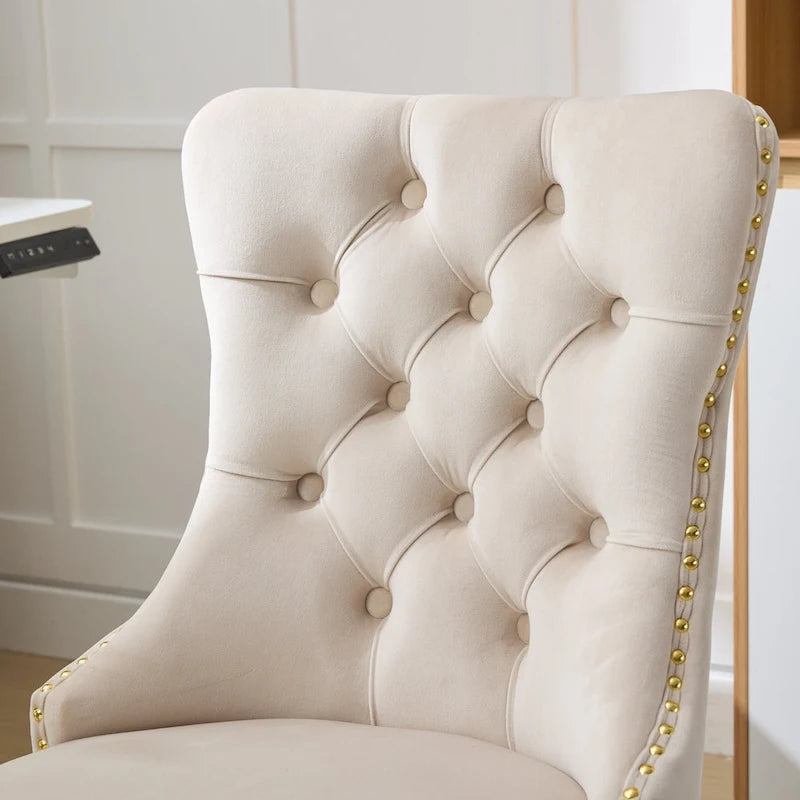 Fauteuil de bureau capitonné en velours gris avec base en métal doré - Chaise de bureau pivotante réglable