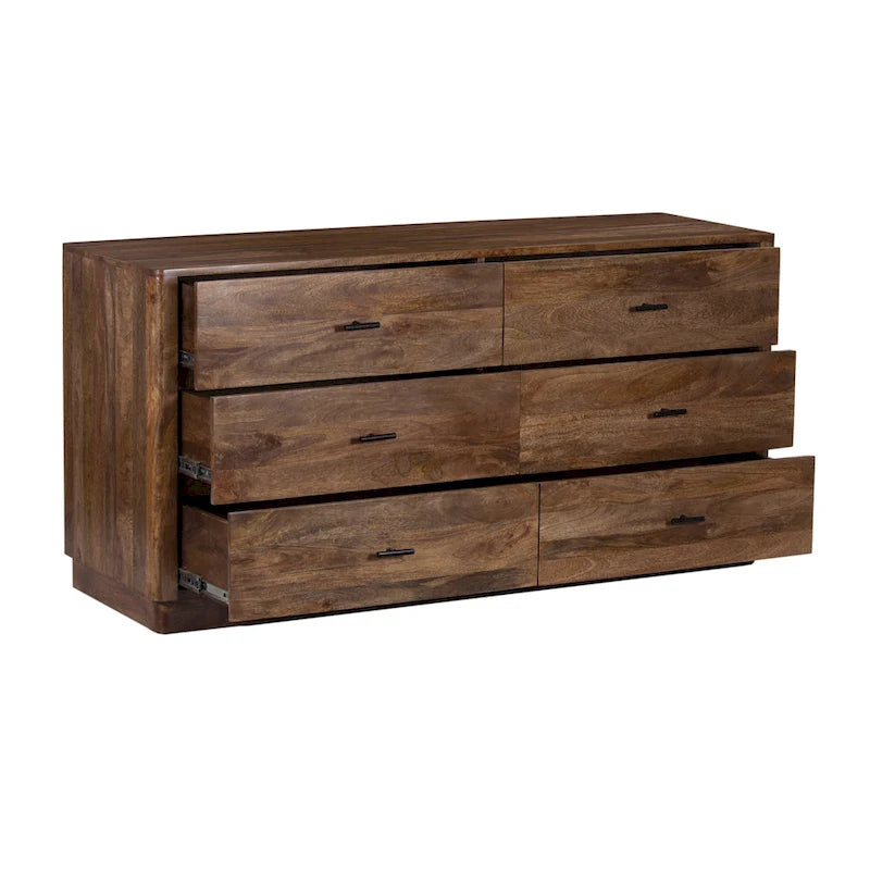 Commode à 6 tiroirs, bois de manguier, finition noyer, 60