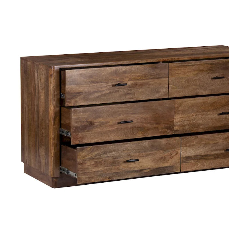 Commode à 6 tiroirs, bois de manguier, finition noyer, 60