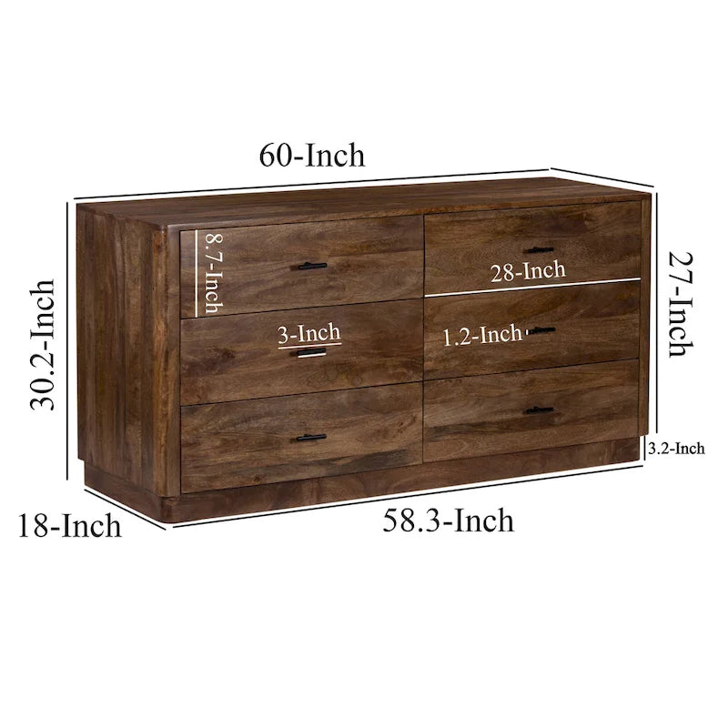 Commode à 6 tiroirs, bois de manguier, finition noyer, 60