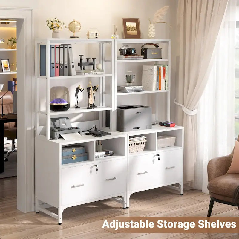 Meuble de classement avec station de recharge, classeur vertical avec serrure et grand tiroir