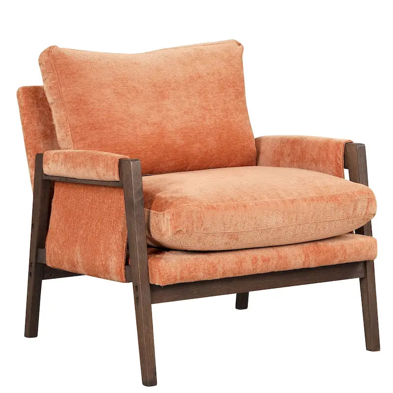 Fauteuil d'appoint en velours et bois massif de style Mid-Century avec coussin d'assise épais