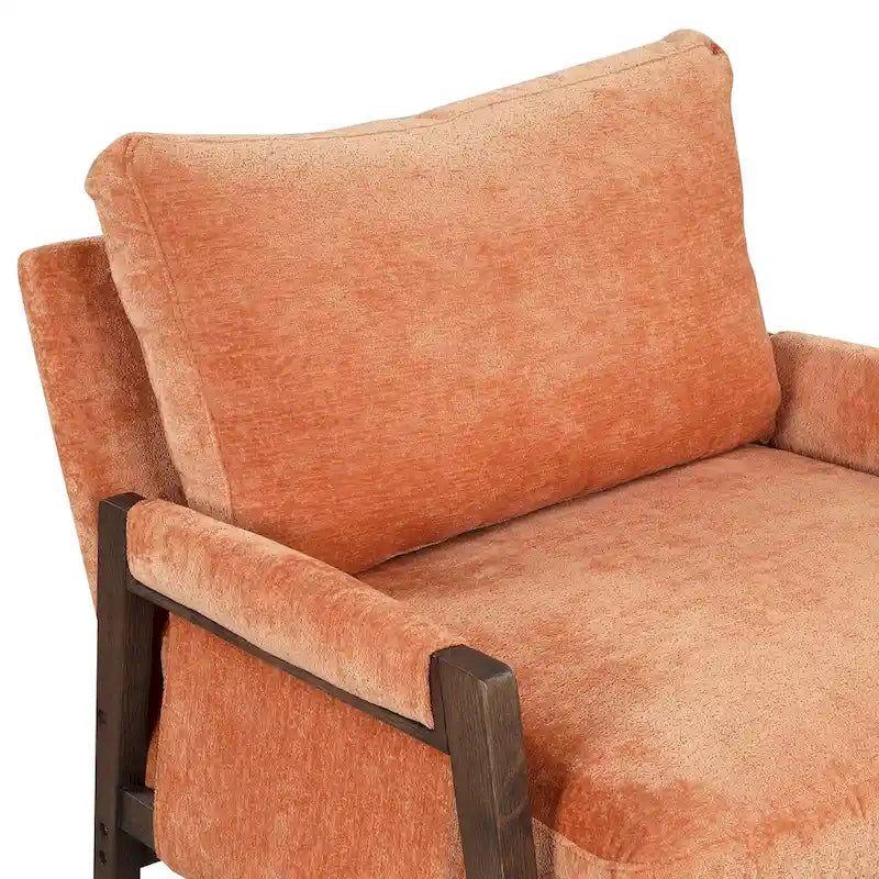 Fauteuil d'appoint en velours et bois massif de style Mid-Century avec coussin d'assise épais