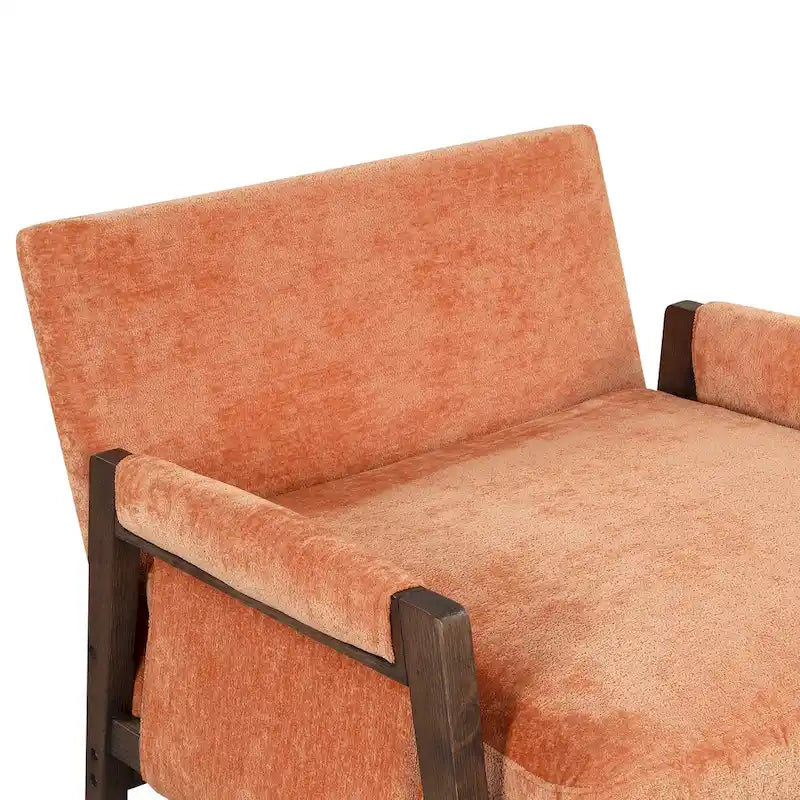 Fauteuil d'appoint en velours et bois massif de style Mid-Century avec coussin d'assise épais