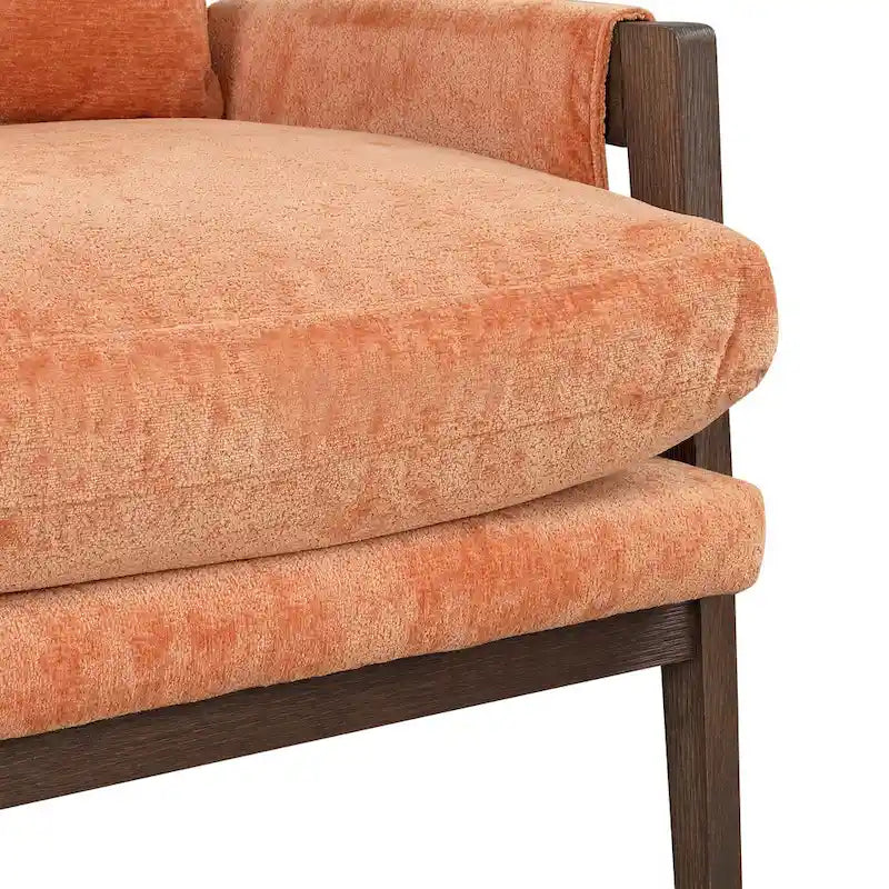 Fauteuil d'appoint en velours et bois massif de style Mid-Century avec coussin d'assise épais