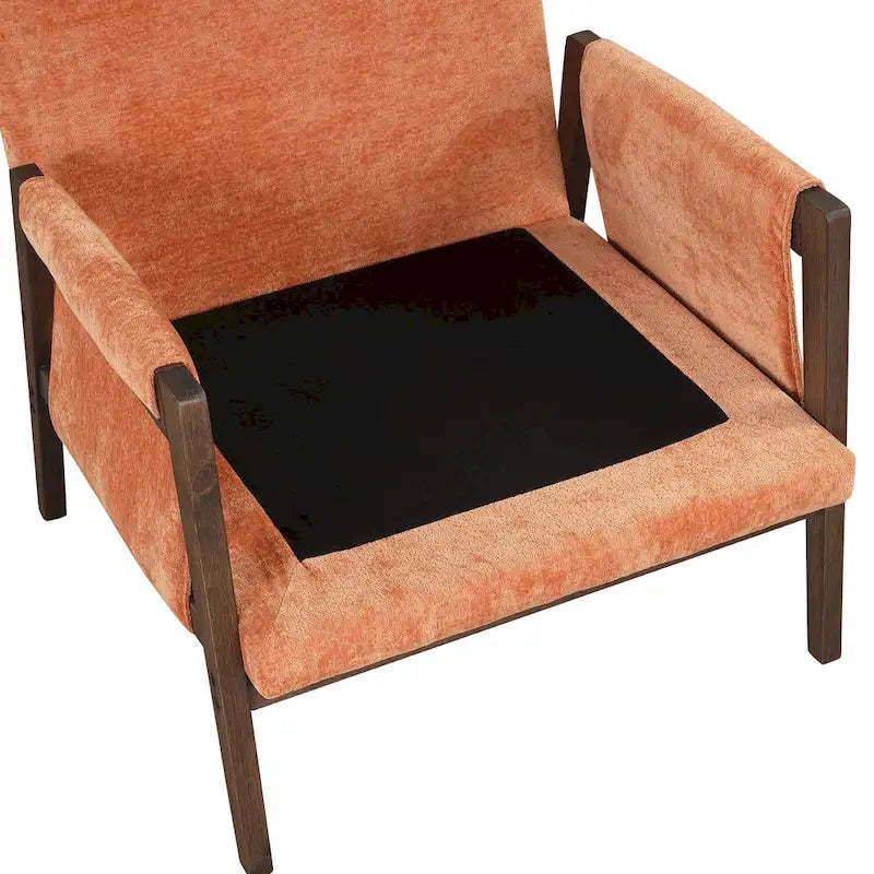 Fauteuil d'appoint en velours et bois massif de style Mid-Century avec coussin d'assise épais