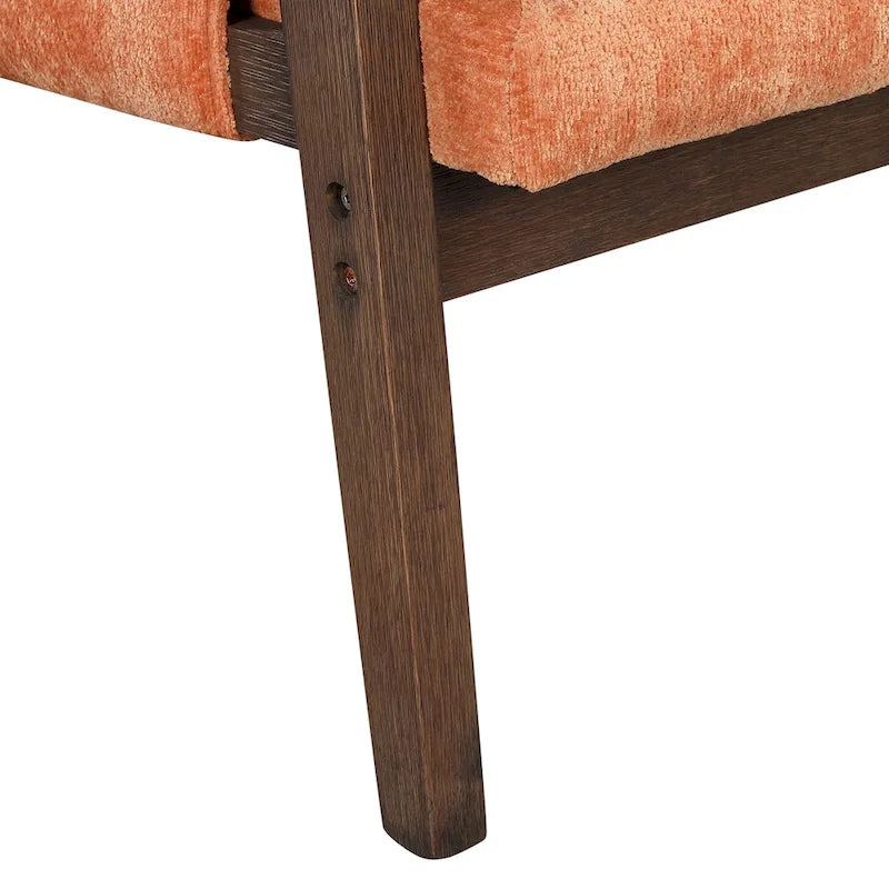 Fauteuil d'appoint en velours et bois massif de style Mid-Century avec coussin d'assise épais