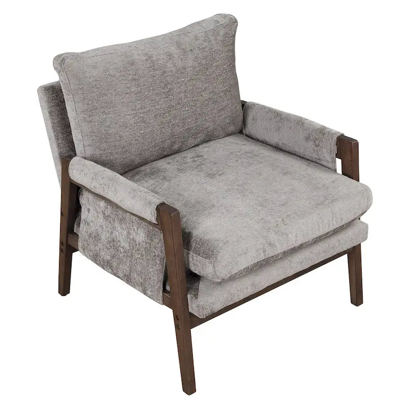 Fauteuil d'appoint en velours et bois massif de style Mid-Century avec coussin d'assise épais