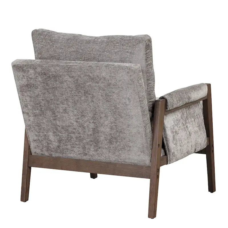 Fauteuil d'appoint en velours et bois massif de style Mid-Century avec coussin d'assise épais