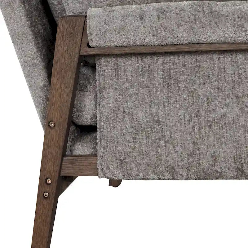 Fauteuil d'appoint en velours et bois massif de style Mid-Century avec coussin d'assise épais