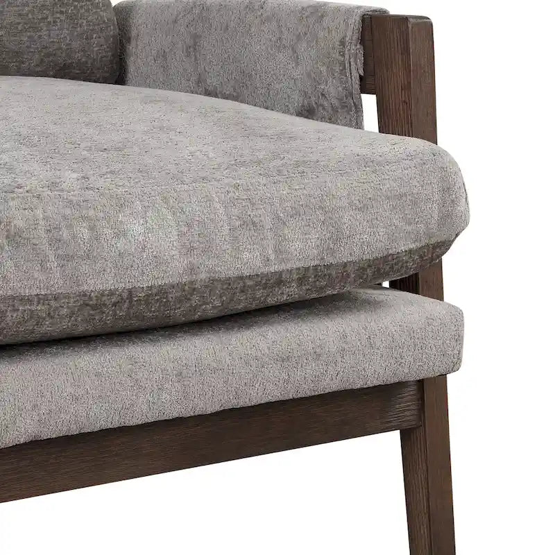 Fauteuil d'appoint en velours et bois massif de style Mid-Century avec coussin d'assise épais