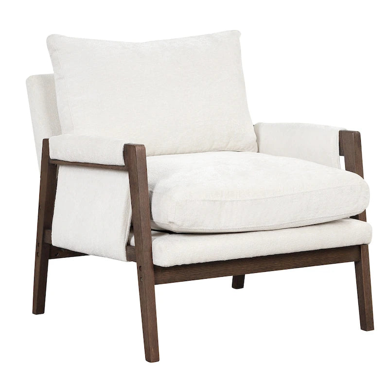 Fauteuil d'appoint en velours et bois massif de style Mid-Century avec coussin d'assise épais