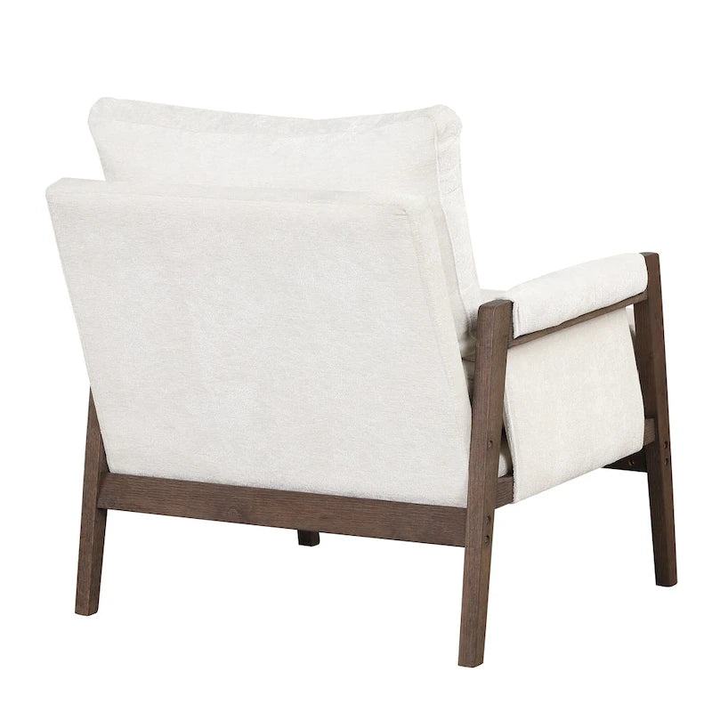 Fauteuil d'appoint en velours et bois massif de style Mid-Century avec coussin d'assise épais