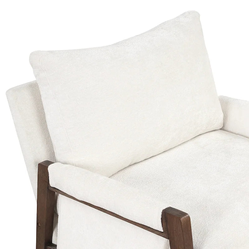 Fauteuil d'appoint en velours et bois massif de style Mid-Century avec coussin d'assise épais