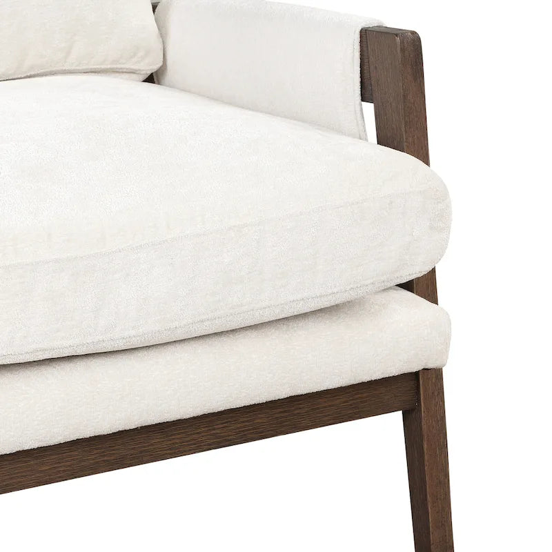 Fauteuil d'appoint en velours et bois massif de style Mid-Century avec coussin d'assise épais