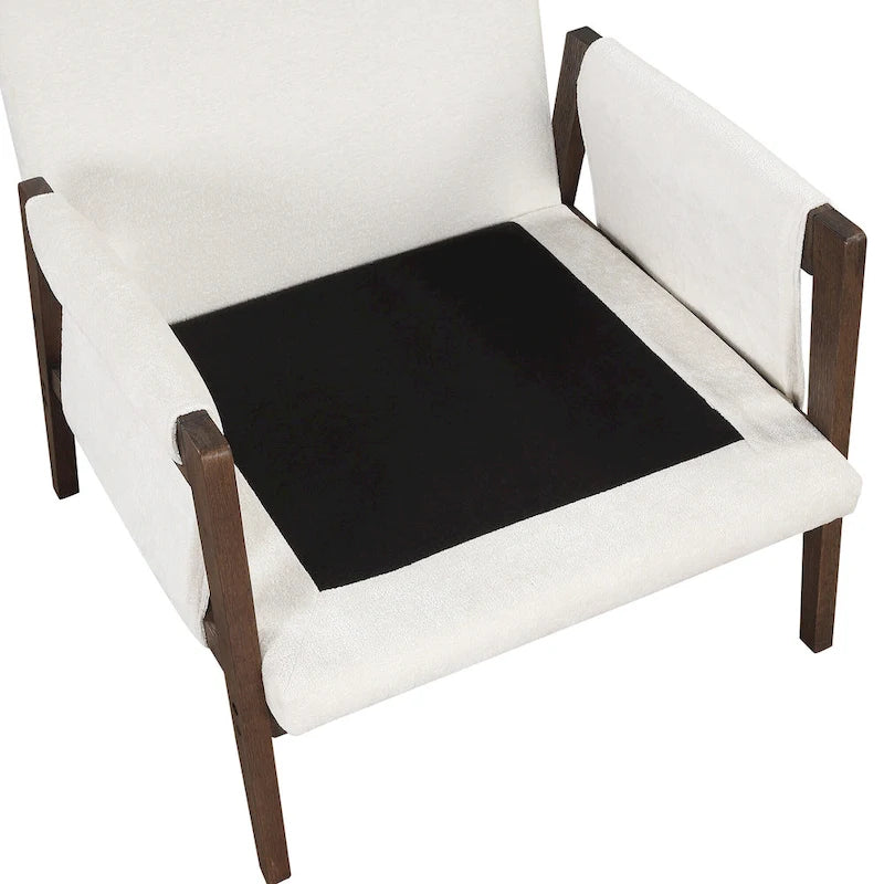 Fauteuil d'appoint en velours et bois massif de style Mid-Century avec coussin d'assise épais