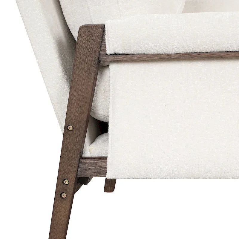Fauteuil d'appoint en velours et bois massif de style Mid-Century avec coussin d'assise épais