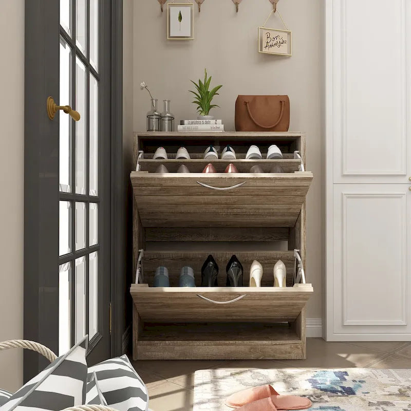 2 Tiers Shoe Rack Cabinet Shoe Cabinet Space-Saving