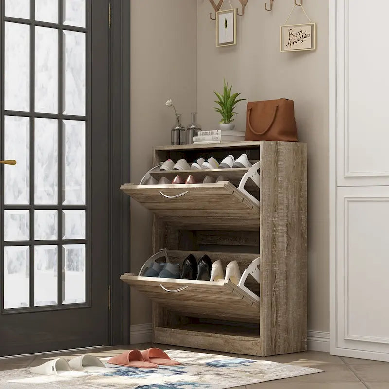 2 Tiers Shoe Rack Cabinet Shoe Cabinet Space-Saving