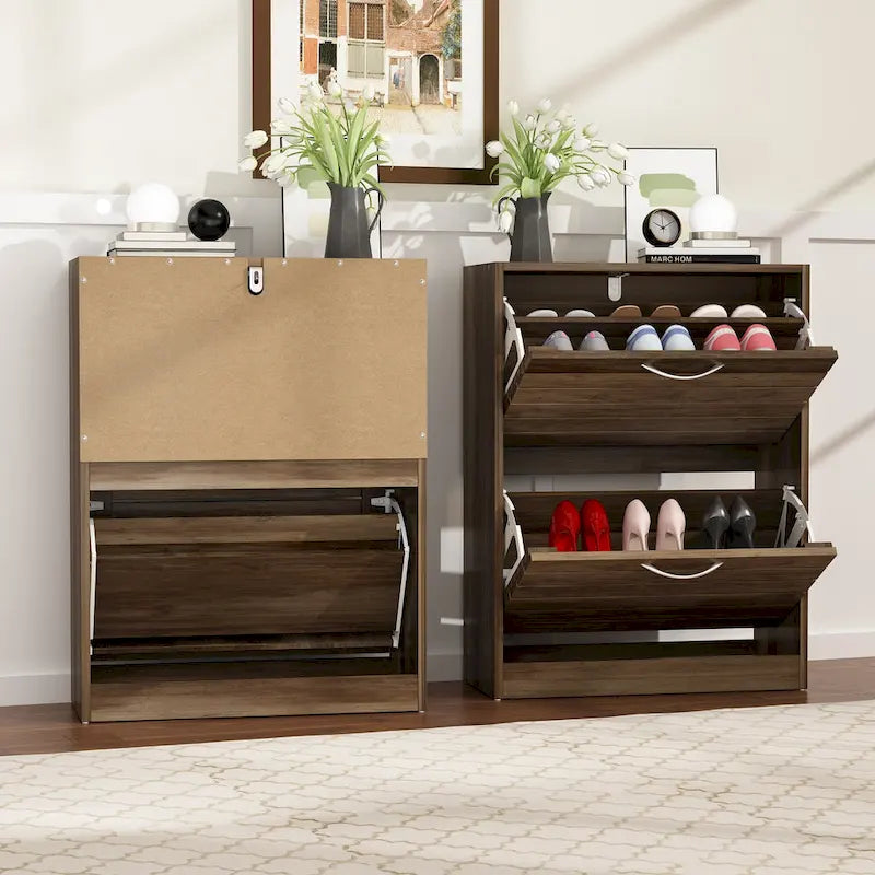 2 Tiers Shoe Rack Cabinet Shoe Cabinet Space-Saving