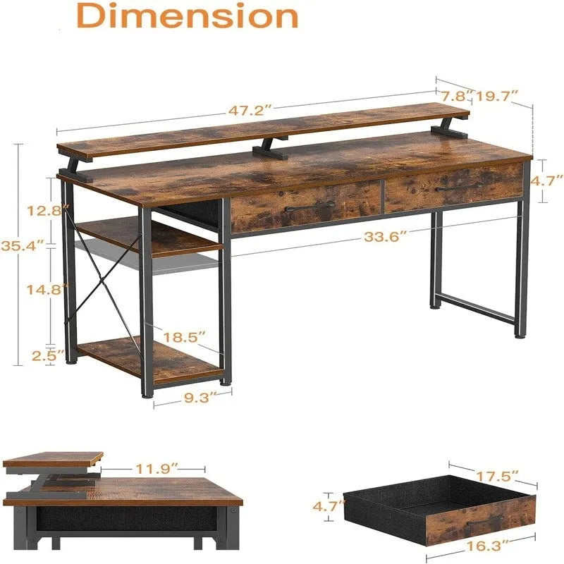 Bureau d'ordinateur avec tiroirs