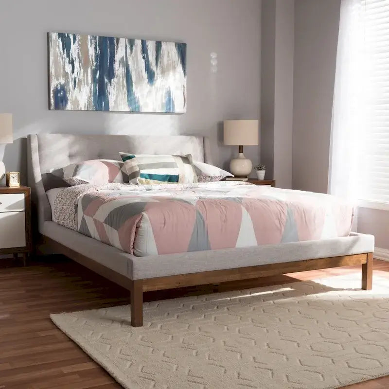 Lit plateforme en tissu contemporain