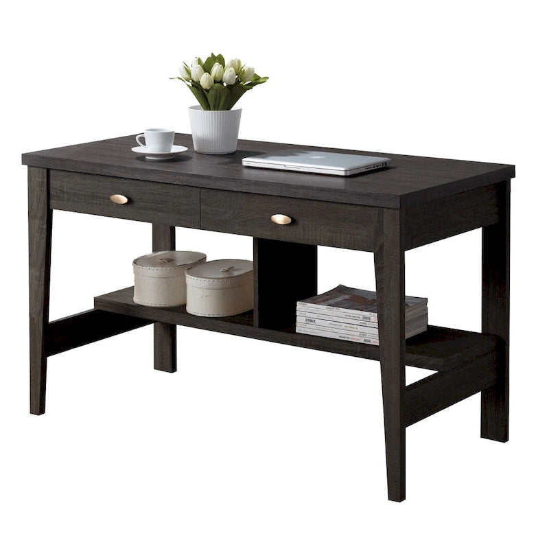 2-Drawer Small Desk with Shelves
