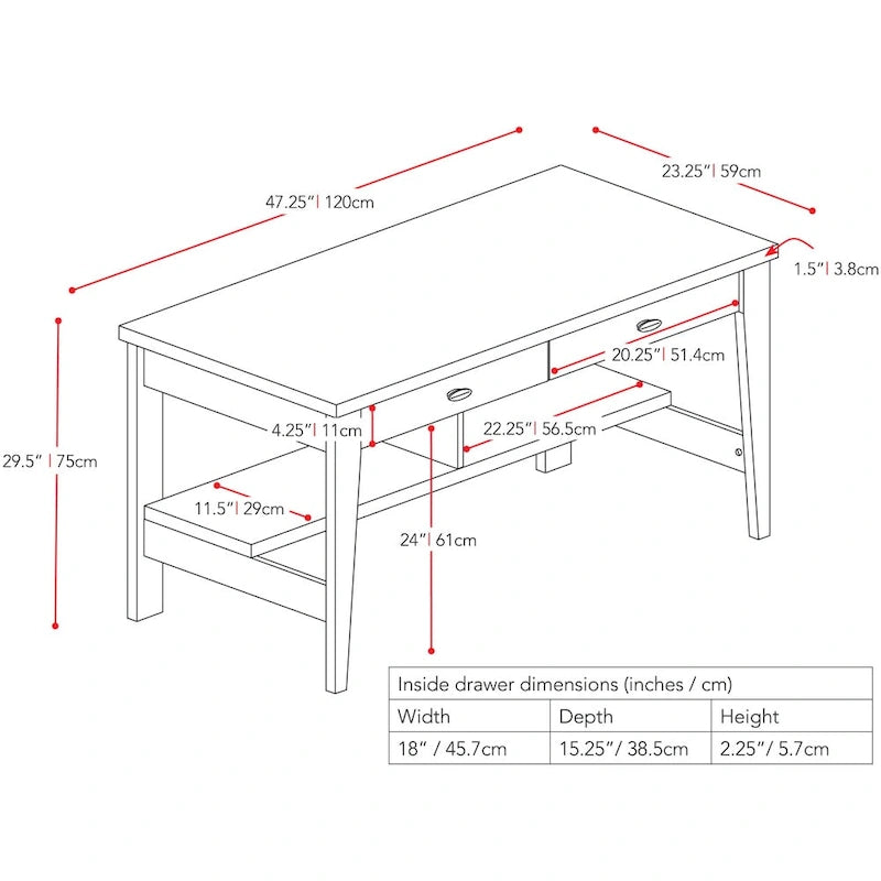 2-Drawer Small Desk with Shelves