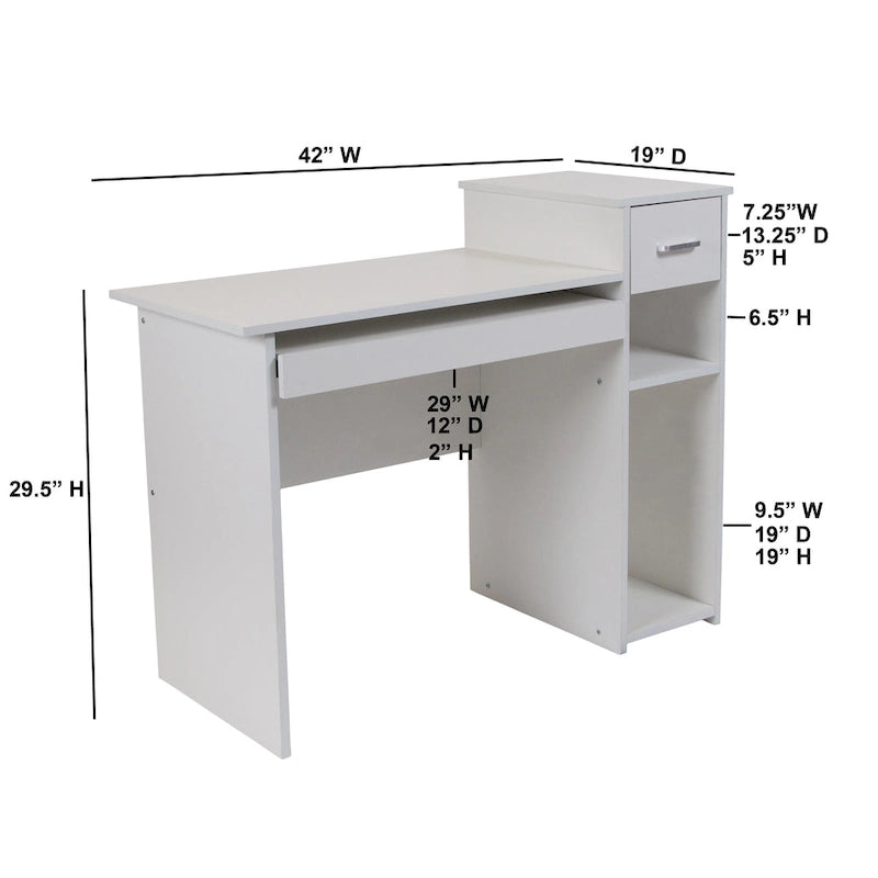 Bureau informatique avec étagères et tiroir