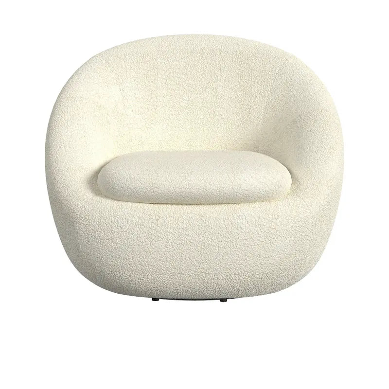 Round Barrel Shape Swivel Chair-White Sherpa