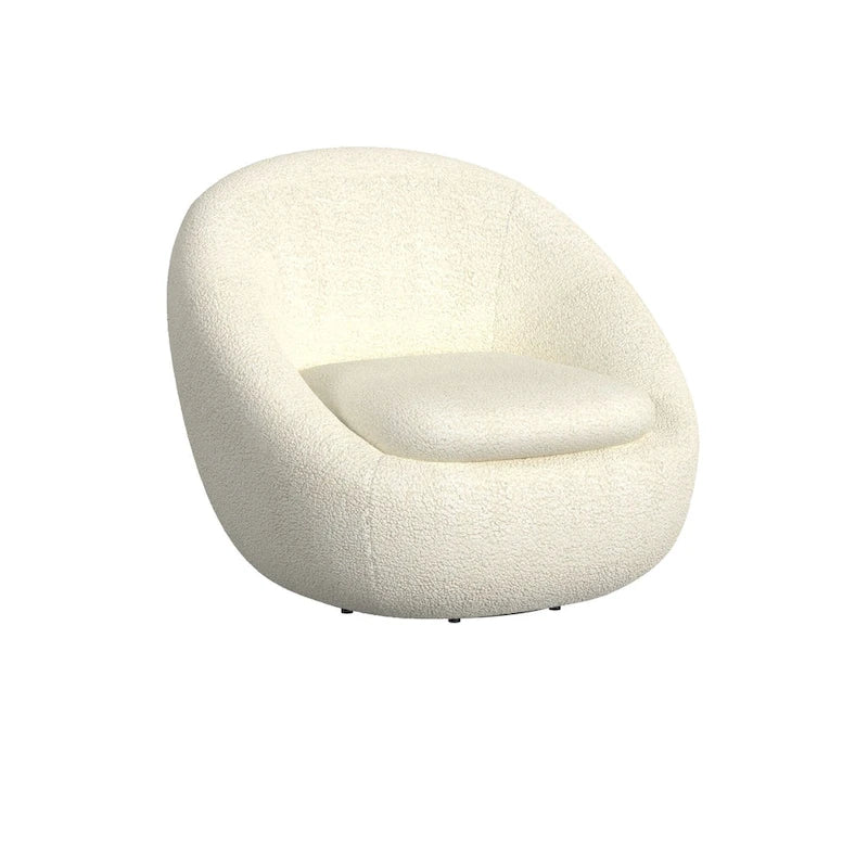 Round Barrel Shape Swivel Chair-White Sherpa