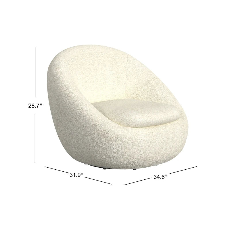 Round Barrel Shape Swivel Chair-White Sherpa