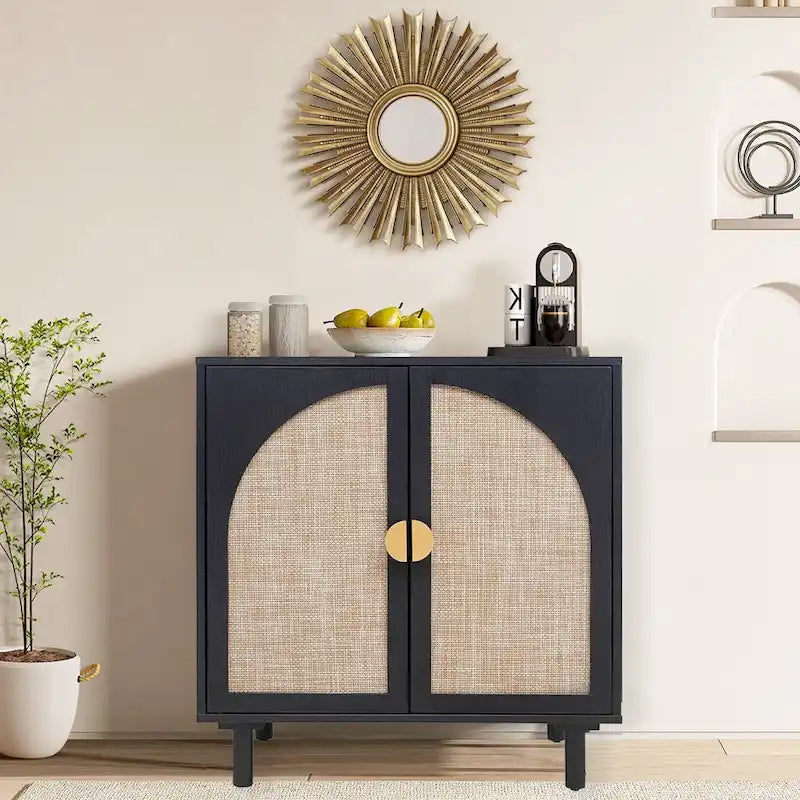 Rattan-accented storage cabinet