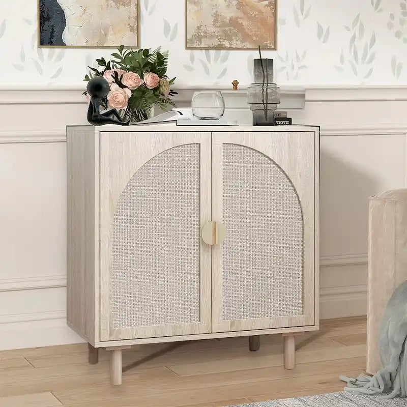 Rattan-accented storage cabinet
