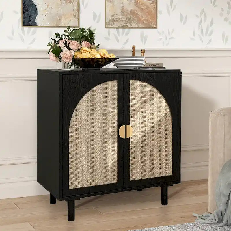 Rattan-accented storage cabinet