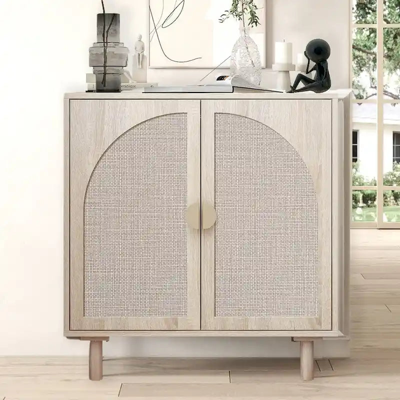 Rattan-accented storage cabinet