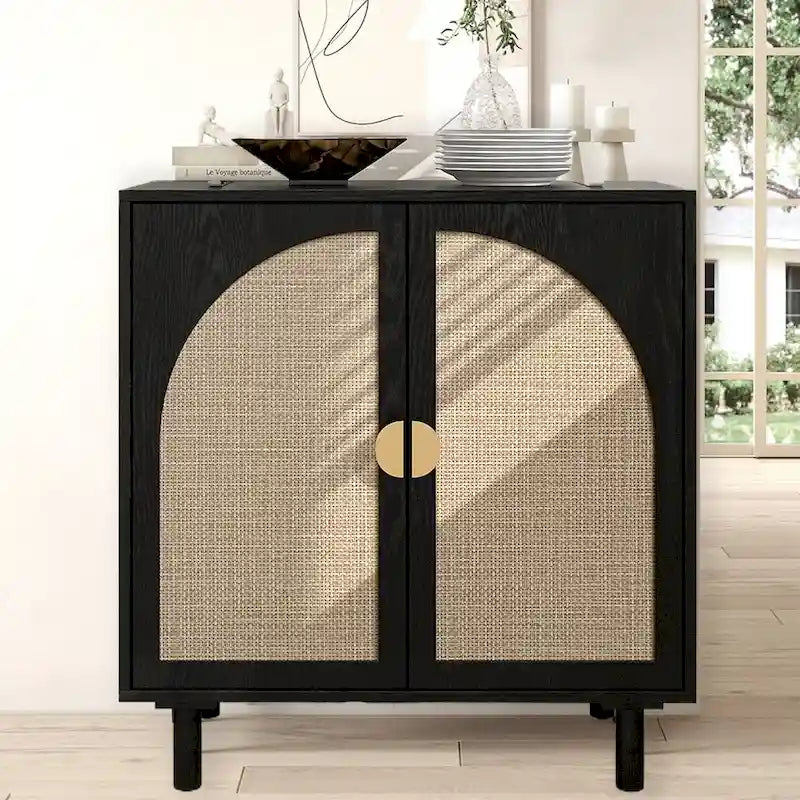 Rattan-accented storage cabinet
