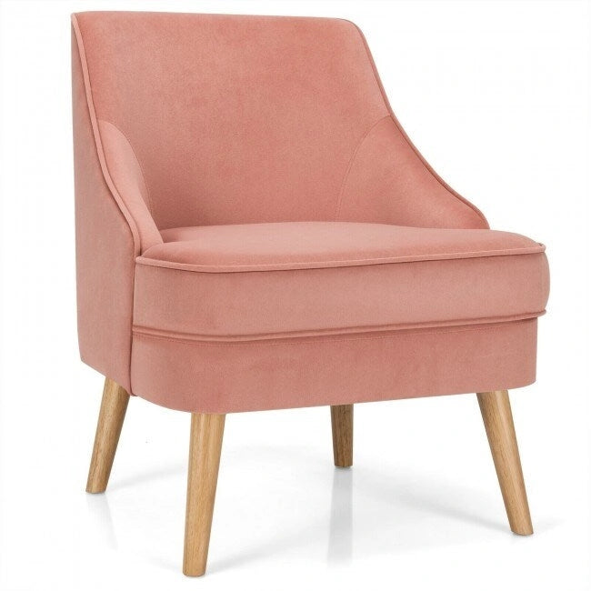Fauteuil d'appoint en velours avec pieds en bois d'hévéa - 27 x 25 x 30 (L x l x H)