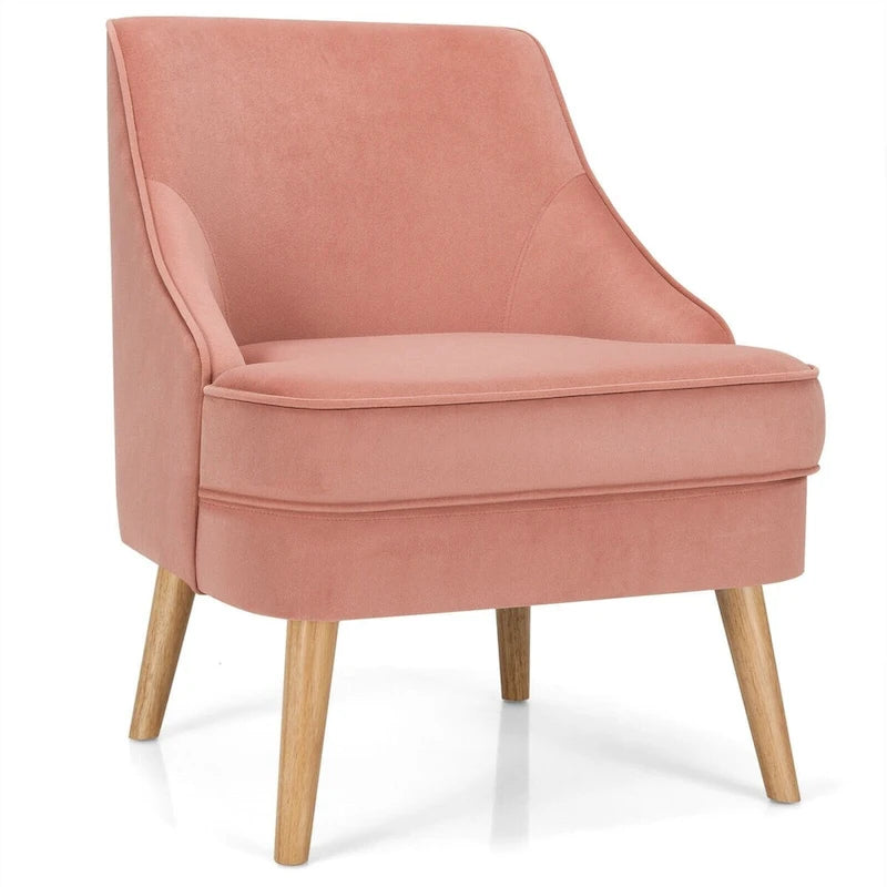 Fauteuil d'appoint en velours avec pieds en bois d'hévéa - 27 x 25 x 30 (L x l x H)