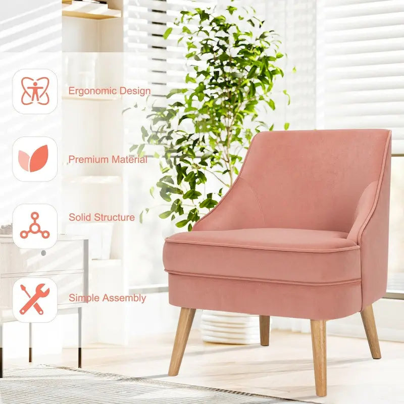 Fauteuil d'appoint en velours avec pieds en bois d'hévéa - 27 x 25 x 30 (L x l x H)