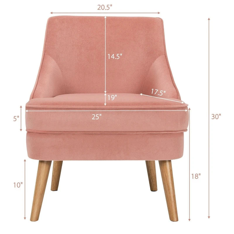 Fauteuil d'appoint en velours avec pieds en bois d'hévéa - 27 x 25 x 30 (L x l x H)