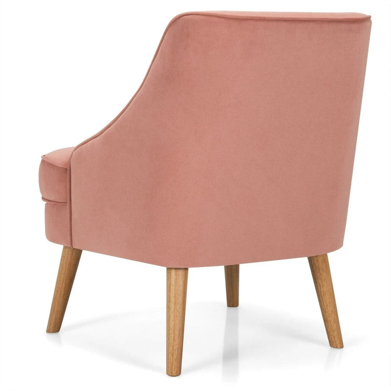 Fauteuil d'appoint en velours avec pieds en bois d'hévéa - 27 x 25 x 30 (L x l x H)