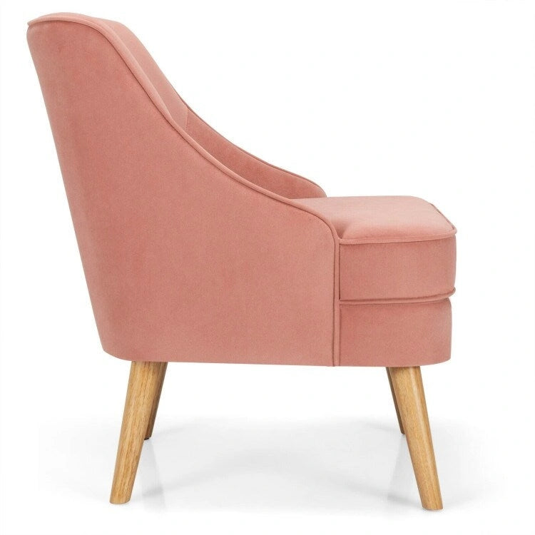 Fauteuil d'appoint en velours avec pieds en bois d'hévéa - 27 x 25 x 30 (L x l x H)