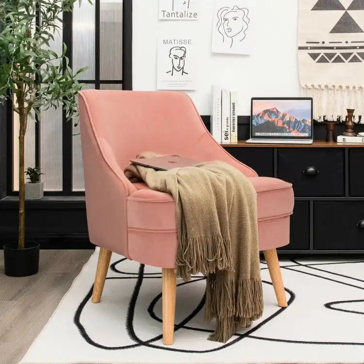 Fauteuil d'appoint en velours avec pieds en bois d'hévéa - 27 x 25 x 30 (L x l x H)